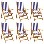 Vidaxl Reclining Garden Chairs 6 Pcs Blue And White Fabric And Solid Wood