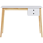 Home Office Desk White And Light Wood Legs 106 X 48 Cm With Drawer Retro Beliani