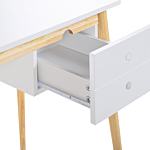 Home Office Desk White And Light Wood Legs 106 X 48 Cm With Drawer Retro Beliani