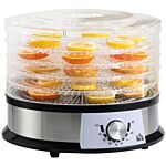 Homcom 5 Tier Food Dehydrator, 250w Stainless Steel Food Dryer Machine With Adjustable Temperature For Drying Fruit, Meat, Vegetable, Silver