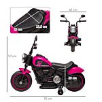 Homcom 6v Electric Motorbike With Training Wheels, One-button Start - Pink