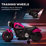 Homcom 6v Electric Motorbike With Training Wheels, One-button Start - Pink