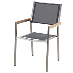 Set Of 2 Garden Dining Chairs Grey And Silver Textile Seat Stainless Steel Legs Stackable Outdoor Resistances Beliani