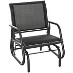 Outsunny Outdoor Gliding Swing Chair Garden Seat W/ Mesh Seat Curved Back Steel Frame Armrests Comfortable Lounge Furniture Dark Grey Black
