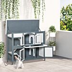 Pawhut Two-tier Wooden Rabbit Hutch Guinea Pig Cage W/ Openable Roof, Slide-out Tray, Ramp - Grey