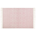 Rug Pink White Wool Polyester 200 X 300 Cm Geometric Pattern Tassels Boho Modern Beliani