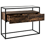 Console Table Dark Wood With Black Glass Top Metal Frame Storage Function Rectangular Modern Design Beliani