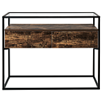 Console Table Dark Wood With Black Glass Top Metal Frame Storage Function Rectangular Modern Design Beliani