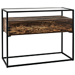 Console Table Dark Wood With Black Glass Top Metal Frame Storage Function Rectangular Modern Design Beliani