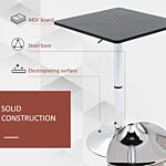 Homcom Modern Height Adjustable Counter Bar Table With 360° Swivel Tabletop And Electroplating Metal Base, Pub Desk, Black And Silver