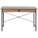 Home Office Desk Dark Wood Tabletop Black Powder Coated Steel Legs 120 X 60 Cm With Drawer Modern Industrial Design Beliani