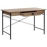 Home Office Desk Dark Wood Tabletop Black Powder Coated Steel Legs 120 X 60 Cm With Drawer Modern Industrial Design Beliani