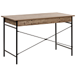 Home Office Desk Dark Wood Tabletop Black Powder Coated Steel Legs 120 X 60 Cm With Drawer Modern Industrial Design Beliani