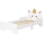 Zonekiz Toddler Bed, Kids Bedroom Furniture Unicorn Design For 3-6 Years Old, 143 X 74 X 67 Cm, White