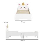 Zonekiz Toddler Bed, Kids Bedroom Furniture Unicorn Design For 3-6 Years Old, 143 X 74 X 67 Cm, White