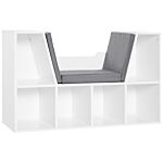 Homcom Bookcase Shelf Storage Seat With Cushion Sideboard Kids Children Reading Bedroom Living Room Organizer White