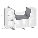 Homcom Bookcase Shelf Storage Seat With Cushion Sideboard Kids Children Reading Bedroom Living Room Organizer White