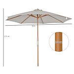 Outsunny 3m Fir Wooden Garden Parasol Bamboo Sun Shade Patio Outdoor Umbrella Canopy, Grey