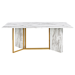 Dining Table White Black Gold Mdf Glass Metal 100 X 200 Cm Marble Effect Tabletop 8 Seater Rectangular Glamour Beliani