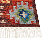 Kilim Area Rug Multicolour Wool 160 X 230 Cm Hand Woven Flat Weave Oriental Pattern With Tassels Traditional Living Room Bedroom Beliani