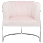 Armchair Pink Velvet Fabric Silver Metal Frame Scalloped Back Glam Style Beliani