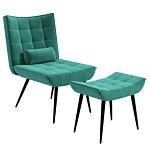 Homcom Armless Accent Chair W/ Footstool Set, Modern Tufted Upholstered Lounge Chair W/ Pillow, Steel Legs For Living Room, Green