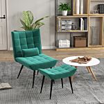 Homcom Armless Accent Chair W/ Footstool Set, Modern Tufted Upholstered Lounge Chair W/ Pillow, Steel Legs For Living Room, Green