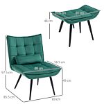 Homcom Armless Accent Chair W/ Footstool Set, Modern Tufted Upholstered Lounge Chair W/ Pillow, Steel Legs For Living Room, Green