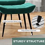 Homcom Armless Accent Chair W/ Footstool Set, Modern Tufted Upholstered Lounge Chair W/ Pillow, Steel Legs For Living Room, Green