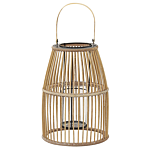 Lantern Beige Bamboo Wood 32 Cm With Glass Holder Boho Style Indoor And Outdoor Beliani