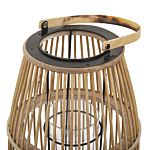 Lantern Beige Bamboo Wood 32 Cm With Glass Holder Boho Style Indoor And Outdoor Beliani