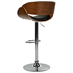 Bar Stool Dark Wood With Black Faux Leather Seat Footstool Swivel Gas Lift Adjustable Height Modern Beliani