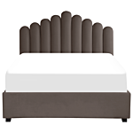 Storage Bed Taupe Velvet Eu Double Size 4ft6 Sea Shell Headboard Slatted Base 140 X 200 Cm Beliani