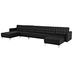 Corner Sofa Bed Black Faux Leather Tufted Modern U-shaped Modular 6 Seater With Chaise Lounges Beliani