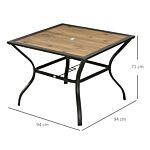 Outsunny Outdoor Garden Table Dining Table For 4 With Parasol Hole, Stone-grain Effect Pc Board Top For Patio, Garden, Brown