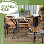 Outsunny Outdoor Garden Table Dining Table For 4 With Parasol Hole, Stone-grain Effect Pc Board Top For Patio, Garden, Brown