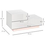 Homcom High Gloss Front Bedside Cabinets With Drawers, Nightstand With Rgb Led Light And Remote For Bedroom Living Room White