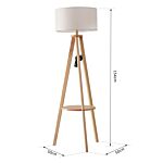 Homcom Freestanding Tripod Floor Lamp Bedside Light Reading Light With Storage Shelf Linen Shade For Living Room Bedroom, 154cm, Cream