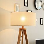 Homcom Freestanding Tripod Floor Lamp Bedside Light Reading Light With Storage Shelf Linen Shade For Living Room Bedroom, 154cm, Cream