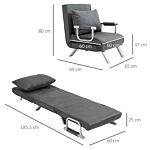 Homcom 2-in-1 Design Single Sofa Bed Sleeper, Foldable Armchair Bed Lounge Couch W/ Pillow, Dark Grey