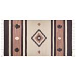 Klim Area Rug Beige And Brown Cotton 80 X 150 Cm Cut Shuttle Handwoven Floor Wall Rug Geometric Reversible Pattern Tassels Beliani