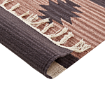 Klim Area Rug Beige And Brown Cotton 80 X 150 Cm Cut Shuttle Handwoven Floor Wall Rug Geometric Reversible Pattern Tassels Beliani