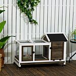 Pawhut Wooden Rabbit Hutch With Wheels, Guinea Pig Cage, Small Animal House For Outdoor & Indoor With Slide-out Tray, 108 X 58 X 73.5cm, Coffee