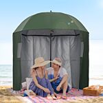 Outsunny 2m Beach Parasol Fishing Umbrella Brolly With Sides And Push Botton Tilt Sun Shade Shelter With Carry Bag, Uv30+, Green