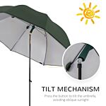 Outsunny 2m Beach Parasol Fishing Umbrella Brolly With Sides And Push Botton Tilt Sun Shade Shelter With Carry Bag, Uv30+, Green