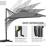 Outsunny 2.7 X 2.7 M Cantilever Parasol, Square Overhanging Umbrella With Cross Base, Crank Handle, Tilt, 360° Rotation And Aluminium Frame, Dark Grey