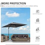 Outsunny 2.7 X 2.7 M Cantilever Parasol, Square Overhanging Umbrella With Cross Base, Crank Handle, Tilt, 360° Rotation And Aluminium Frame, Dark Grey