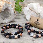 Set Of 2 Gemstones Friendship Bracelets - Eternity - Leopard Skin Jasper & Lava Stone