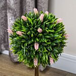 Homcom Set Of 2 Decorative Artificial Plants Ball Trees With Flower For Home Indoor Outdoor Decor, 60cm ,pink