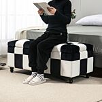 Homcom 114 X 47 X 47cm Velvet Storage Ottoman, Button-tufted Footstool Box, Toy Chest With Lid For Living Room, Bedroom, White And Black